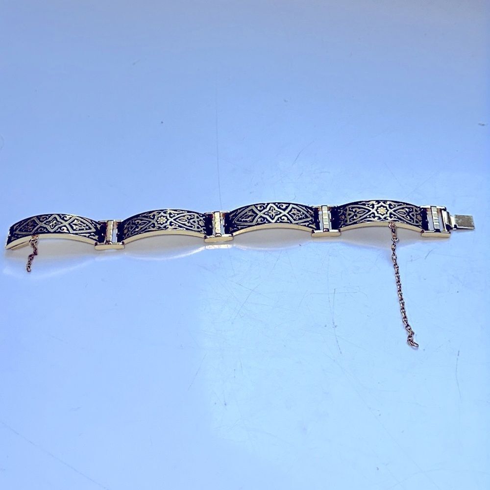 Vintage new with tags Damascene black & gold filigree bracelet - Picture 3 of 6